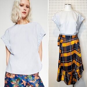 ZARA | Ruffle‎ Sleeve Poplin Top, Modern Minimalist Scandi Style Sz. S